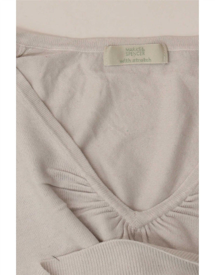 Marks & Spencer Damen-Pullover mit 3/4-Ärmeln und V-Ausschnitt, Gr. 14, Mittelweiß