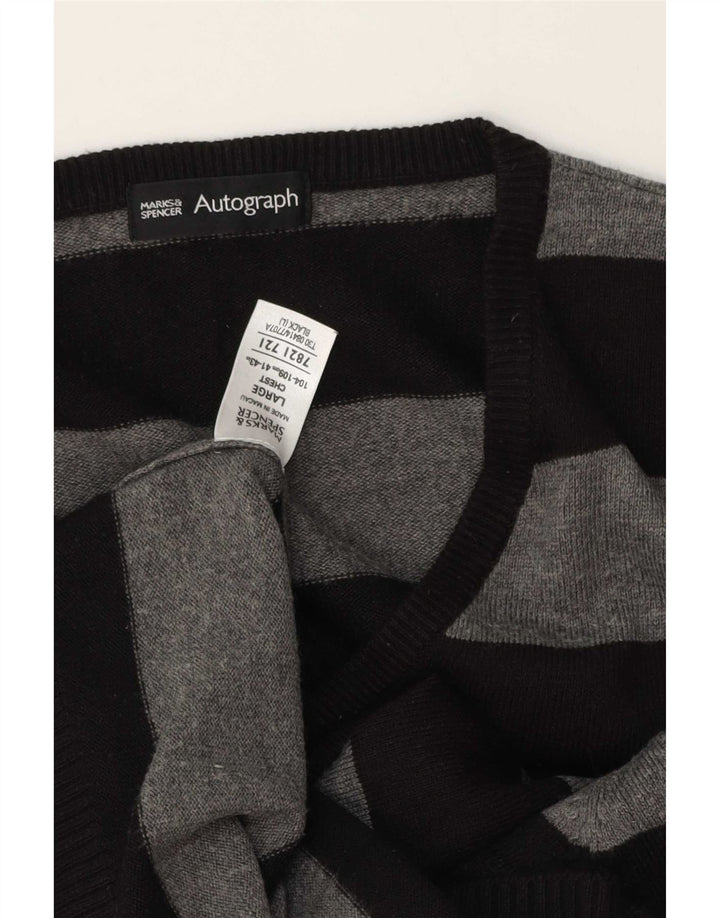 Marks & Spencer Herren-Pullover mit V-Ausschnitt, groß, grau gestreift, Acryl