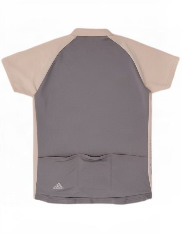 Adidas Damen T-Shirt Top UK 16 Large Grau Colourblock Polyester
