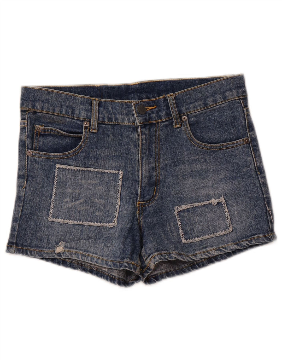 Cheap Monday Damen-Jeansshorts im Used-Look, W29, mittelblau, Patchwork