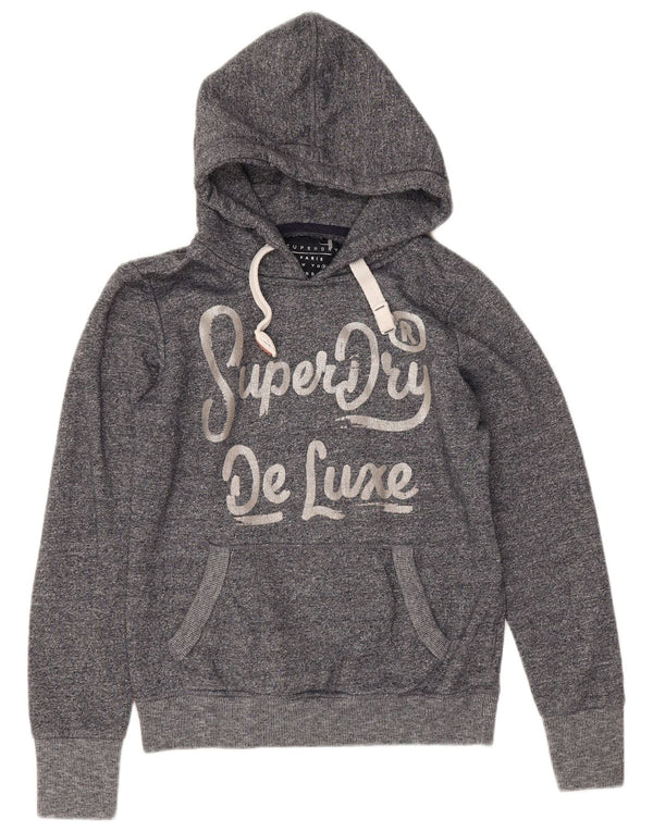 Superdry Graphic Hoodie-Pullover für Damen, UK 12, mittelmarineblau gesprenkelte Baumwolle
