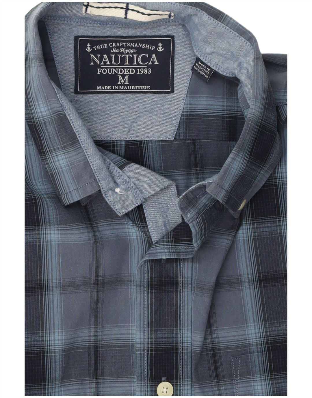 Nautica Herren-Hemd, mittelgroß, marineblau, kariert, Baumwolle