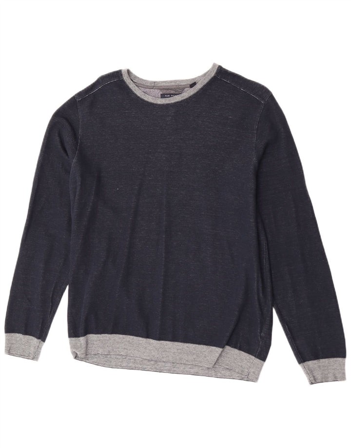 Ted Baker Herren-Sweatshirt, Pullover, Größe 4, groß, marineblau, Colourblock-Baumwolle