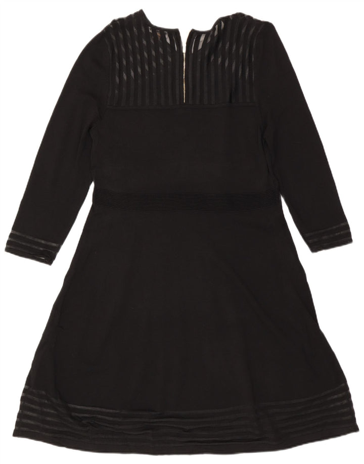 CALVIN KLEIN Damen Langarm-A-Linien-Kleid UK 18 XL Schwarz gestreift Rayon