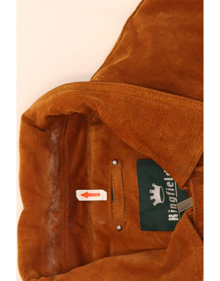 Kingfield Herren-Bomberjacke aus Wildleder, Größe 40, großes braunes Leder
