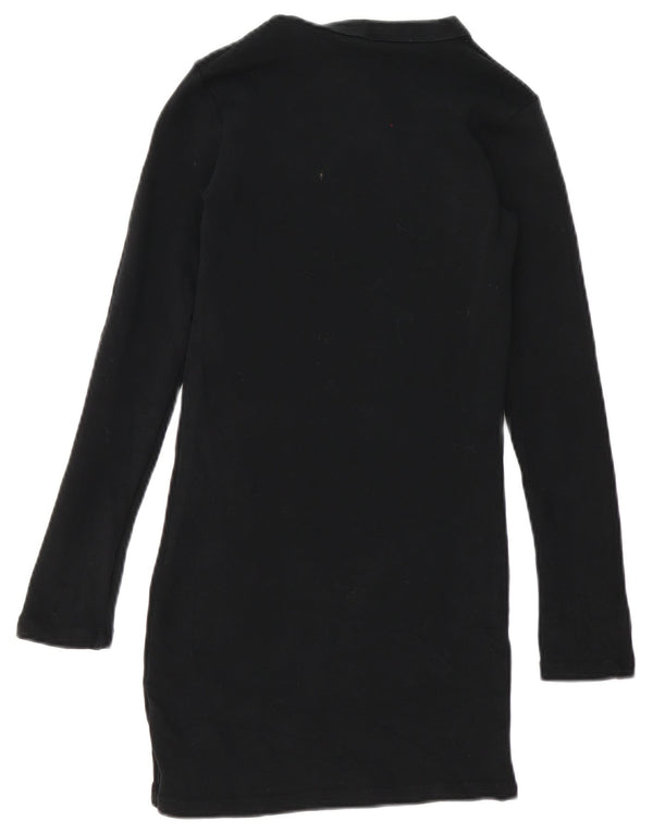Zara Damen Langarm-T-Shirt-Kleid UK 10 Small Schwarz Baumwolle