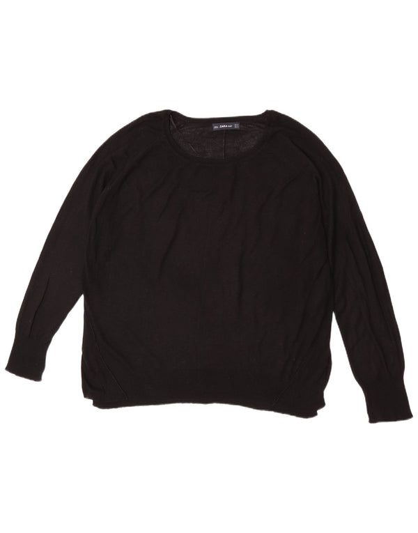 Zara Damen-Pullover mit U-Boot-Ausschnitt, Gr. 18, XL, schwarze Viskose