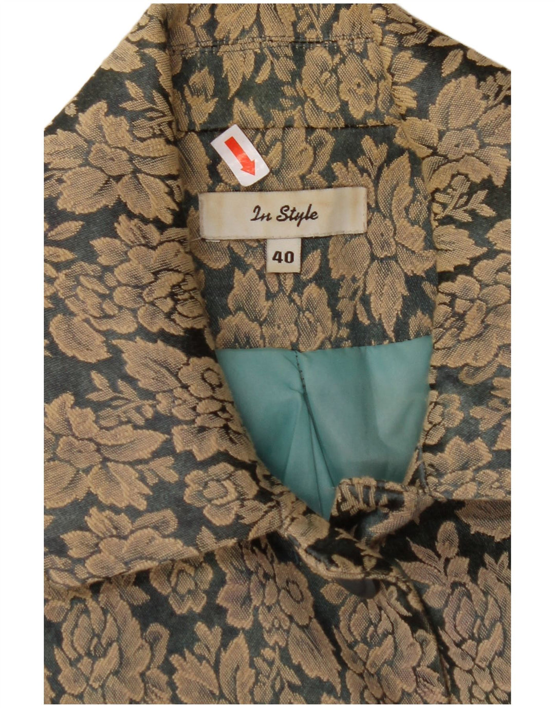 VINTAGE Damen-Blazerjacke mit 3 Knöpfen, EU 40, mittelbraun, geblümte Baumwolle