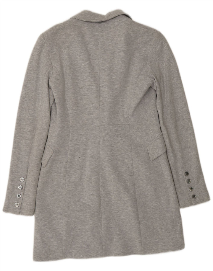 Zara Damen Longline 1 Button Blazer Jacke UK 12 Mittelgraue Baumwolle