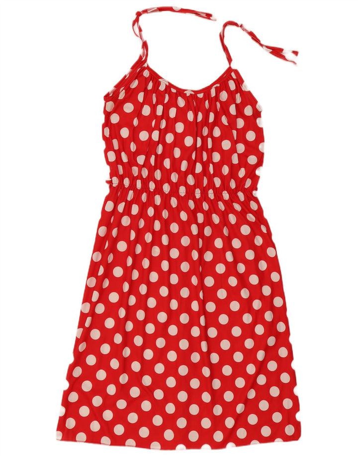 Vintage Damen Sonnenkleid UK 18 XL Rot gepunktet