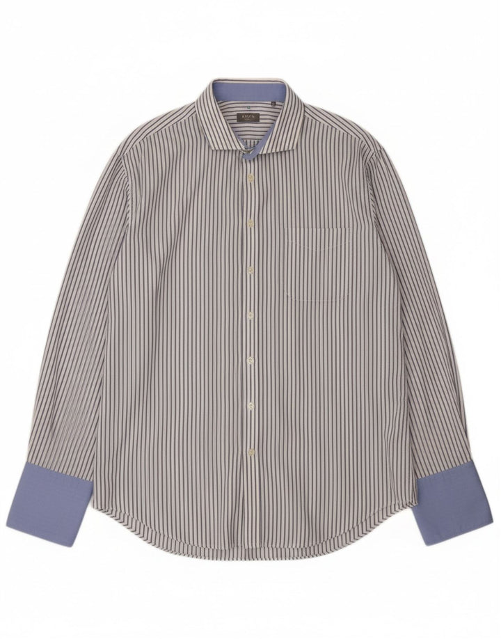 JAEGER Mens Regular Fit Formal Shirt Size 18 2XL White Striped Cotton