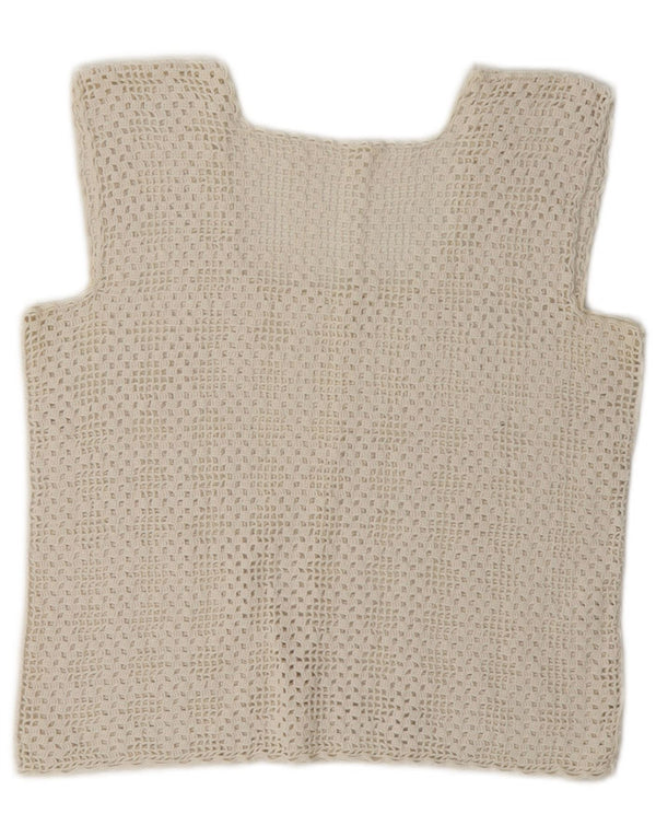 Vintage Damen Häkel-Crop-Top UK 8 Small Weiß
