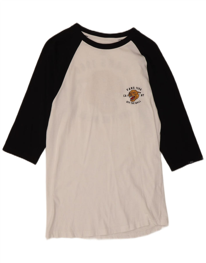 VANS Damen Slim Fit Graphic Top 3/4 Ärmel UK 10 Small Weiß Farbblock