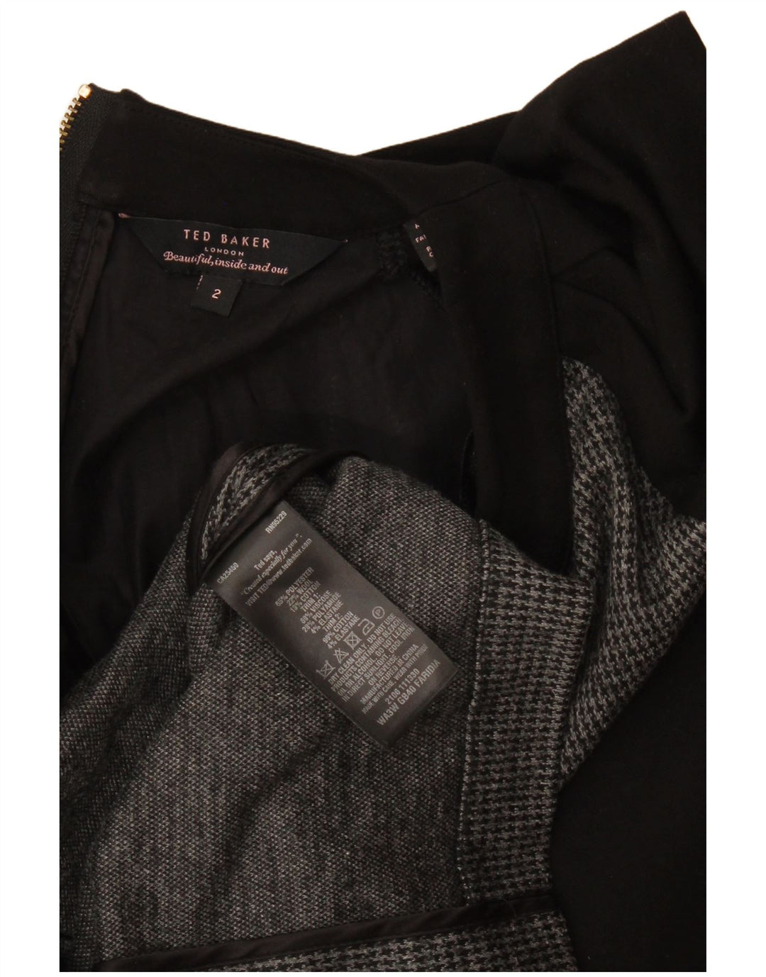 Ted Baker Damen, figurbetontes Kleid, Größe 2, S, Schwarz, Colourblock-Polyester