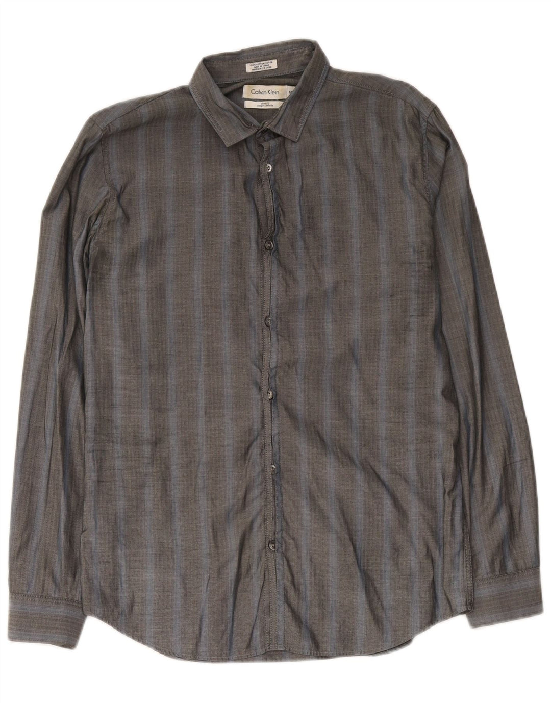 Calvin Klein Herren-Slim-Fit-Hemd, klein, graue Baumwolle mit Fischgrätenmuster