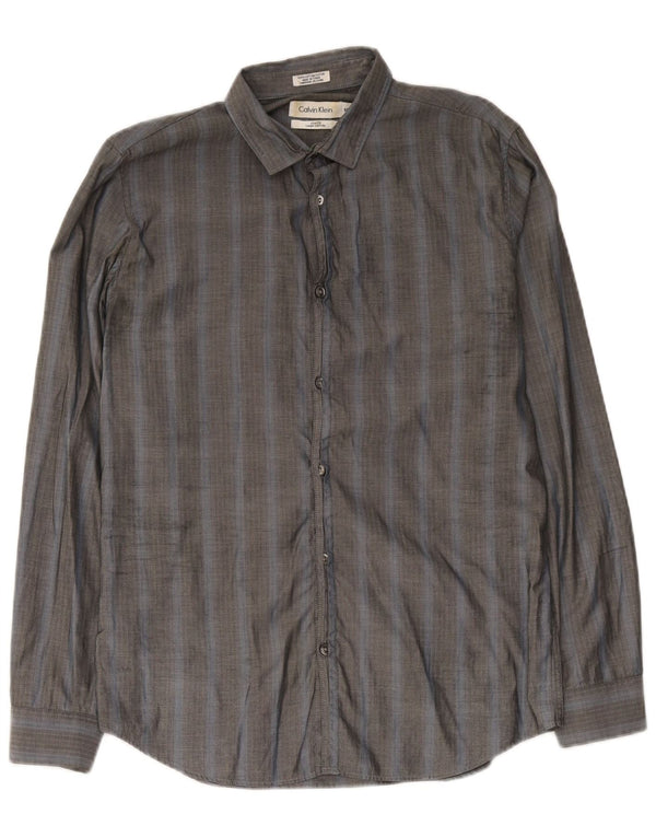 Calvin Klein Mens Slim Fit Shirt Small Grey Herringbone Cotton