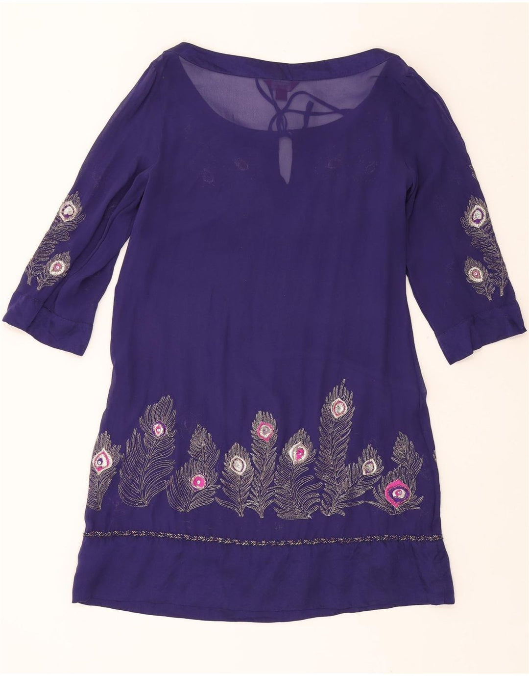 MONSOON Womens Abstract Pattern 3/4 Sleeve A-Line Dress UK 10 Small Purple Vintage Monsoon and Second-Hand Monsoon from Messina Hembry 