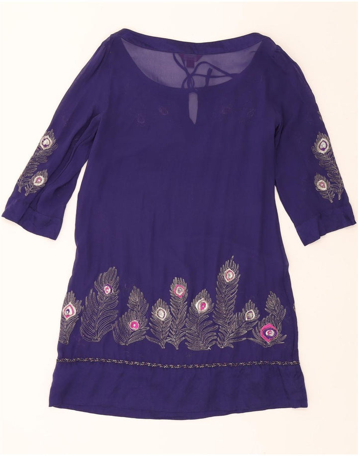 MONSOON Womens Abstract Pattern 3/4 Sleeve A-Line Dress UK 10 Small Purple Vintage Monsoon and Second-Hand Monsoon from Messina Hembry 