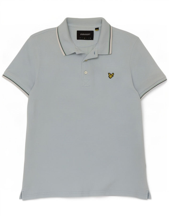 Lyle & Scott Herren-Poloshirt aus mittelblauer, gestreifter Baumwolle