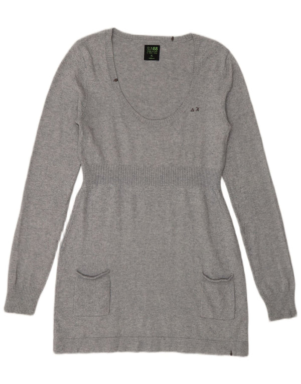 Sun68 Damen Langarm-Pulloverkleid UK 18 XL Graue Baumwolle
