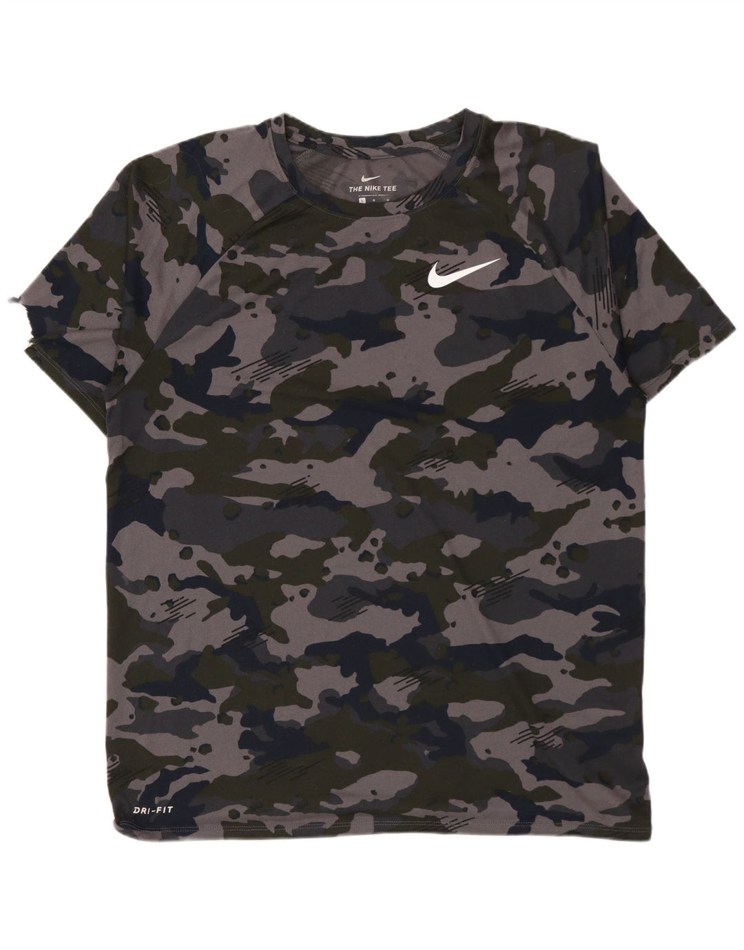 NIKE Herren Dri Fit T-Shirt Top Large Grau Camouflage Polyester