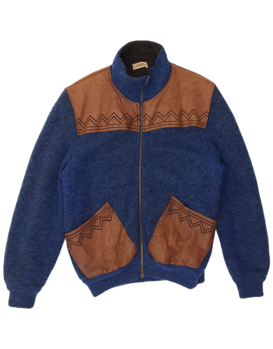 LAMBERS Herren-Strickjacke, groß, blaue Farbblock-Wolle