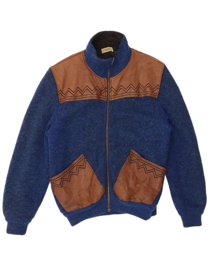 LAMBERS Herren-Strickjacke, groß, blaue Farbblock-Wolle