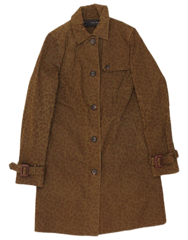 Zara Damen Trenchcoat UK 10 Small Khaki Animal Print Baumwolle