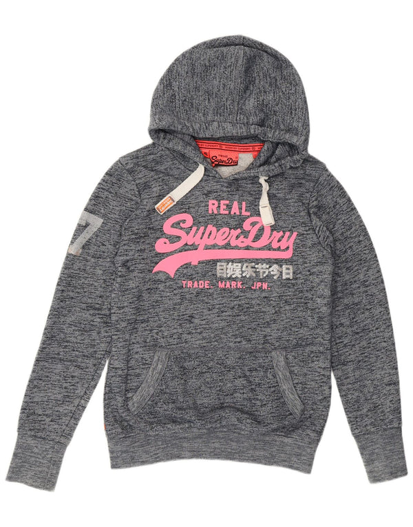 Superdry Graphic Hoodie-Pullover für Damen, UK 10, Größe S, marineblau gesprenkelte Baumwolle