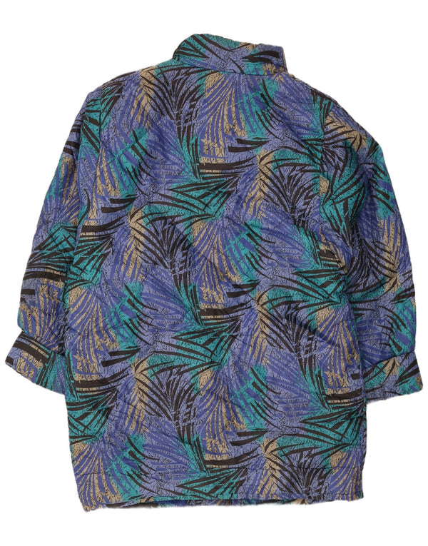 Vintage Womens Abstract Pattern Relaxed Fit Wattierter Mantel UK 12 Mittelblau