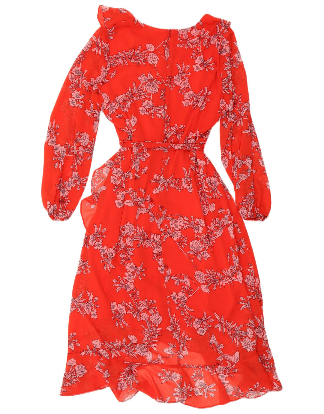WALLIS Damen-Maxikleid mit langen Ärmeln, UK-Größe 44, großes rotes Blumenmuster, Polyester