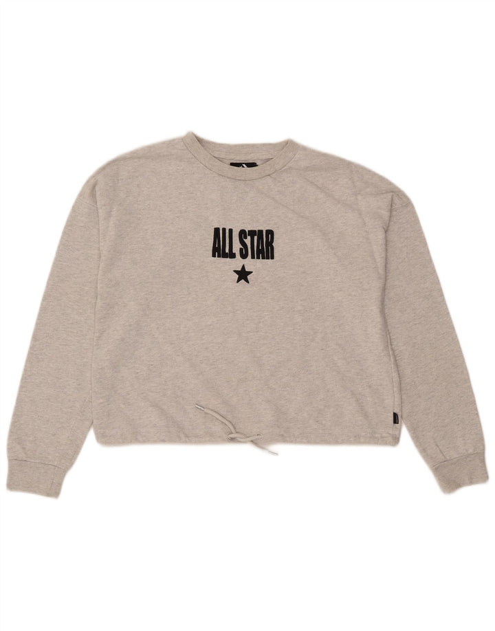 CONVERSE Damen Crop Graphic Sweatshirt Pullover UK 16 Große graue Baumwolle