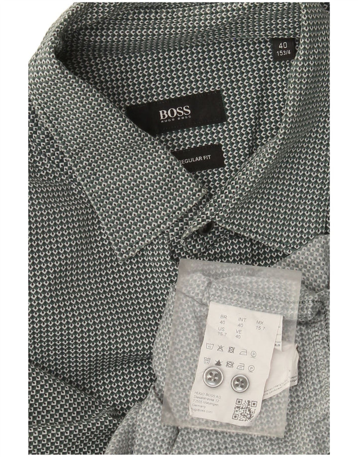 Hugo Boss Herren-Hemd mit normaler Passform, Größe 40 15 3/4, mittelgrün, geometrisch