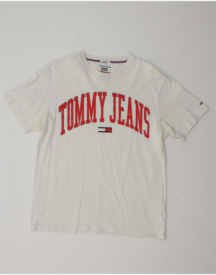 TOMMY HILFIGER Mens Regular Fit Graphic T-Shirt Top Medium White Cotton Vintage Tommy Hilfiger and Second-Hand Tommy Hilfiger from Messina Hembry 
