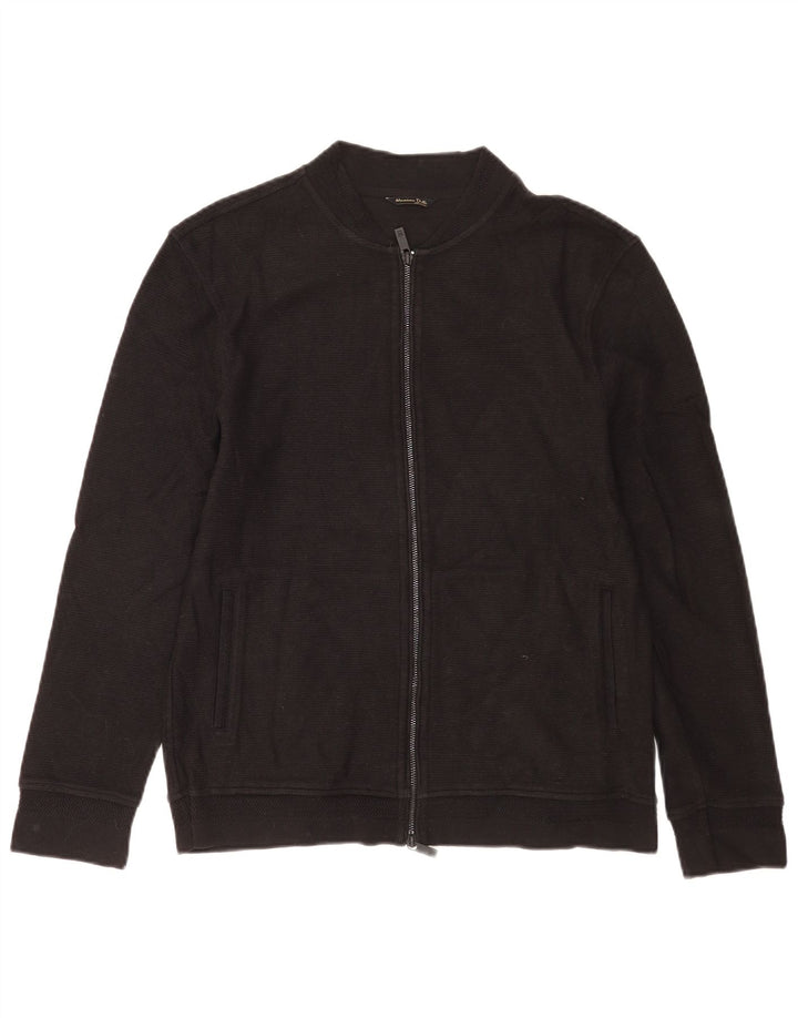 Massimo Dutti Herren-Cardigan-Pullover aus mittelschwarzer Baumwolle