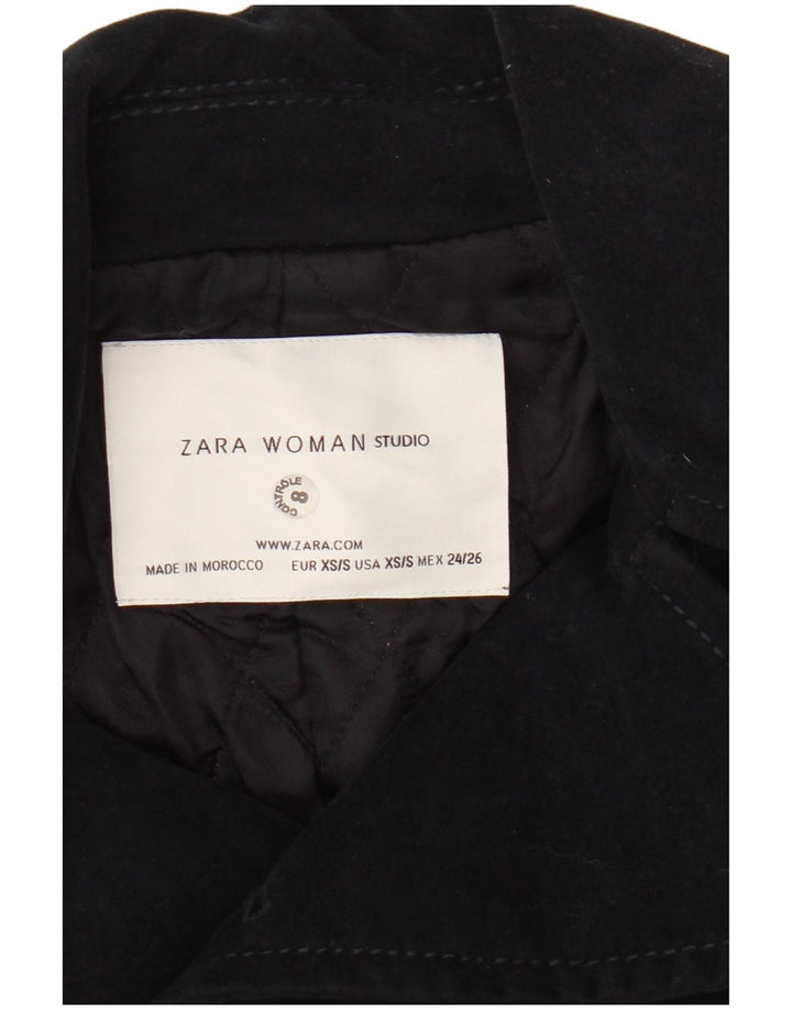 Zara Damen Crop Double Breasted Bomberjacke UK 6 XS Marineblau Baumwolle