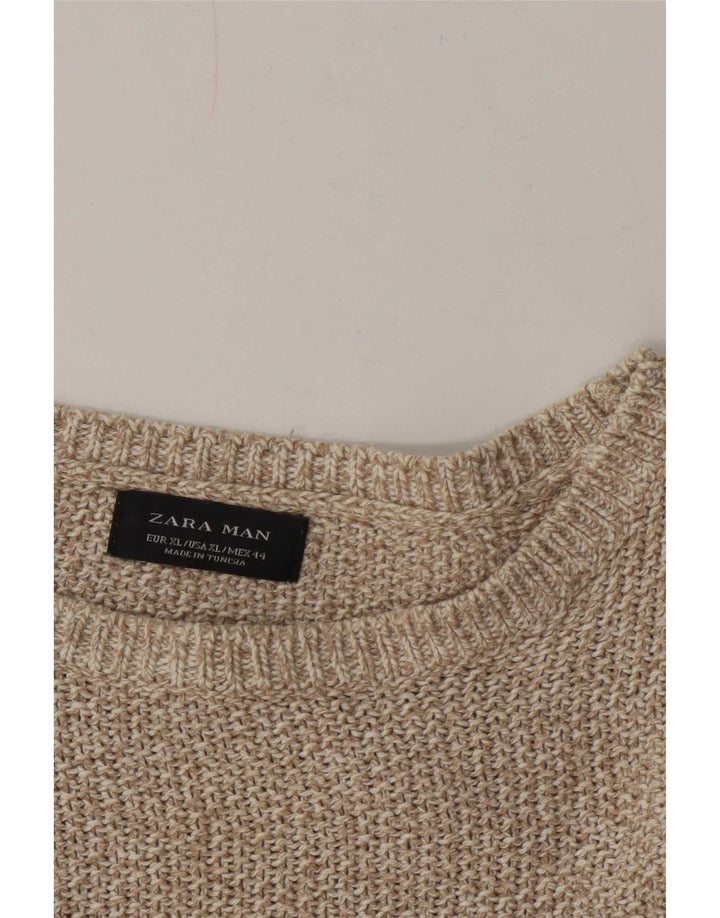 Zara Herren-Pullover mit U-Boot-Ausschnitt, XL, Grau meliert