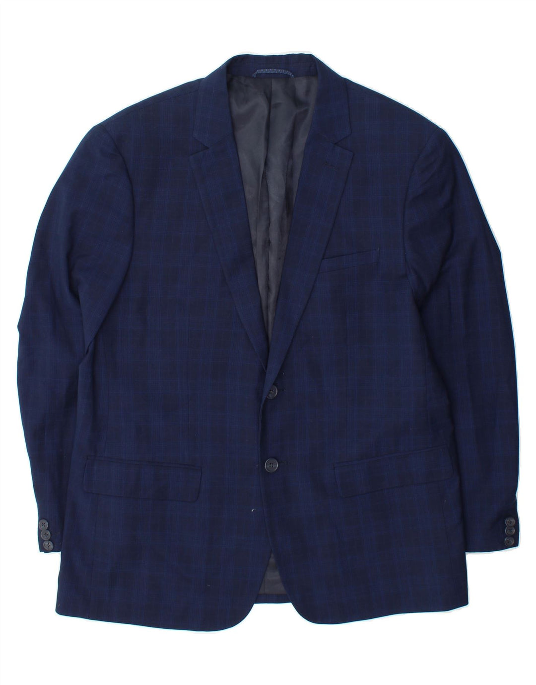 KRUDER Mens 2 Button Blazer Jacket UK 40 Large Navy Blue Check Polyester Vintage Kruder and Second-Hand Kruder from Messina Hembry 