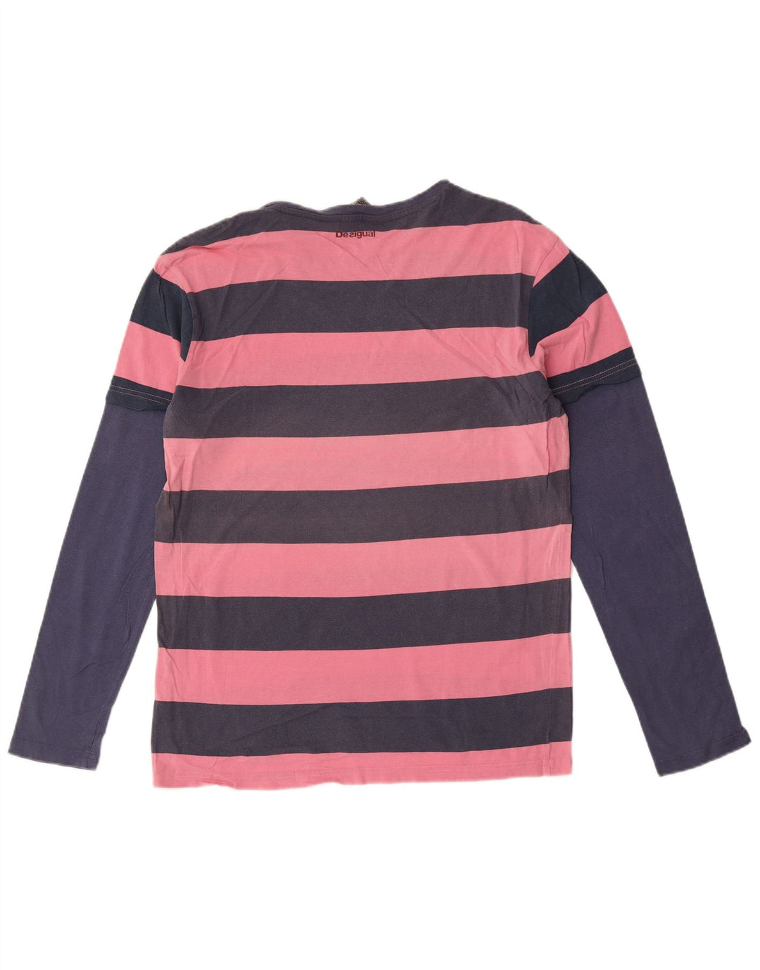 Desigual Herren Grafik-Oberteil, langärmelig, groß, rosa gestreift, Baumwolle