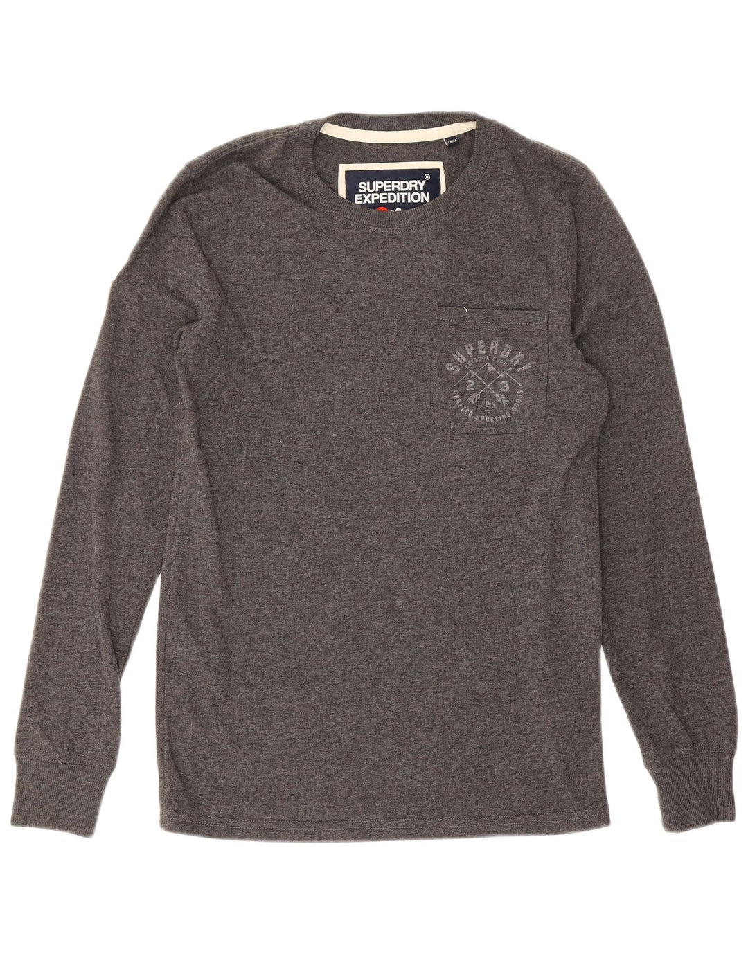 Superdry Herren-Oberteil, langärmelig, klein, graue Baumwolle