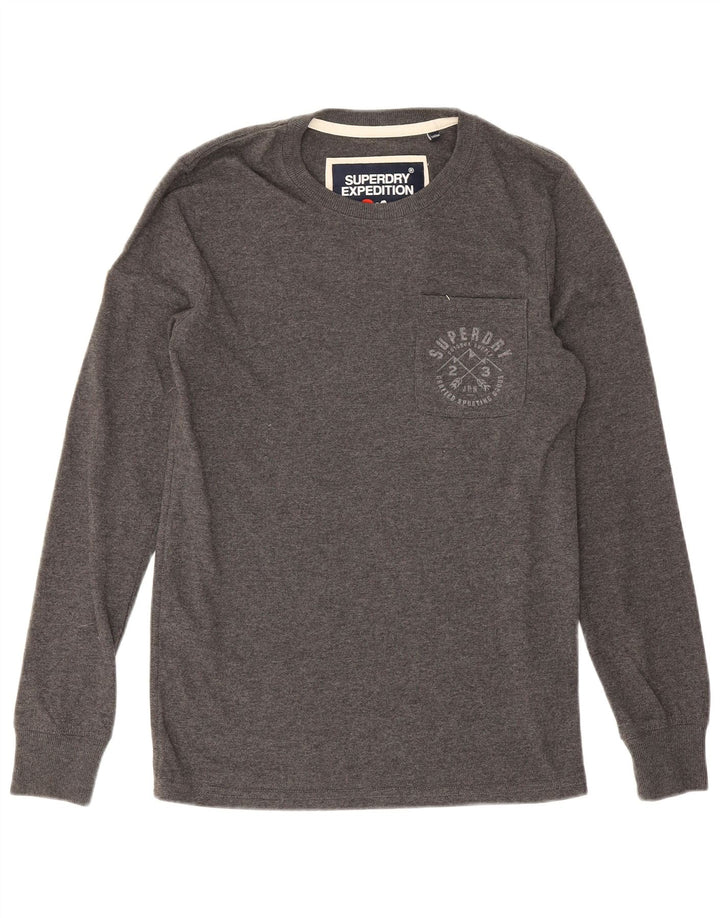 Superdry Herren-Oberteil, langärmelig, klein, graue Baumwolle