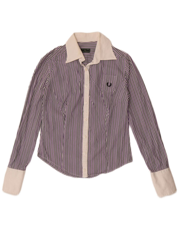 Fred Perry Damen formelles Hemd UK 12 Mittellila Nadelstreifen