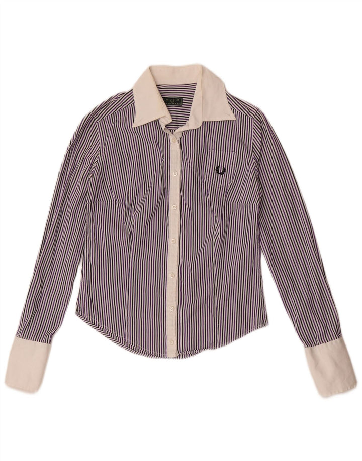Fred Perry Damen formelles Hemd UK 12 Mittellila Nadelstreifen