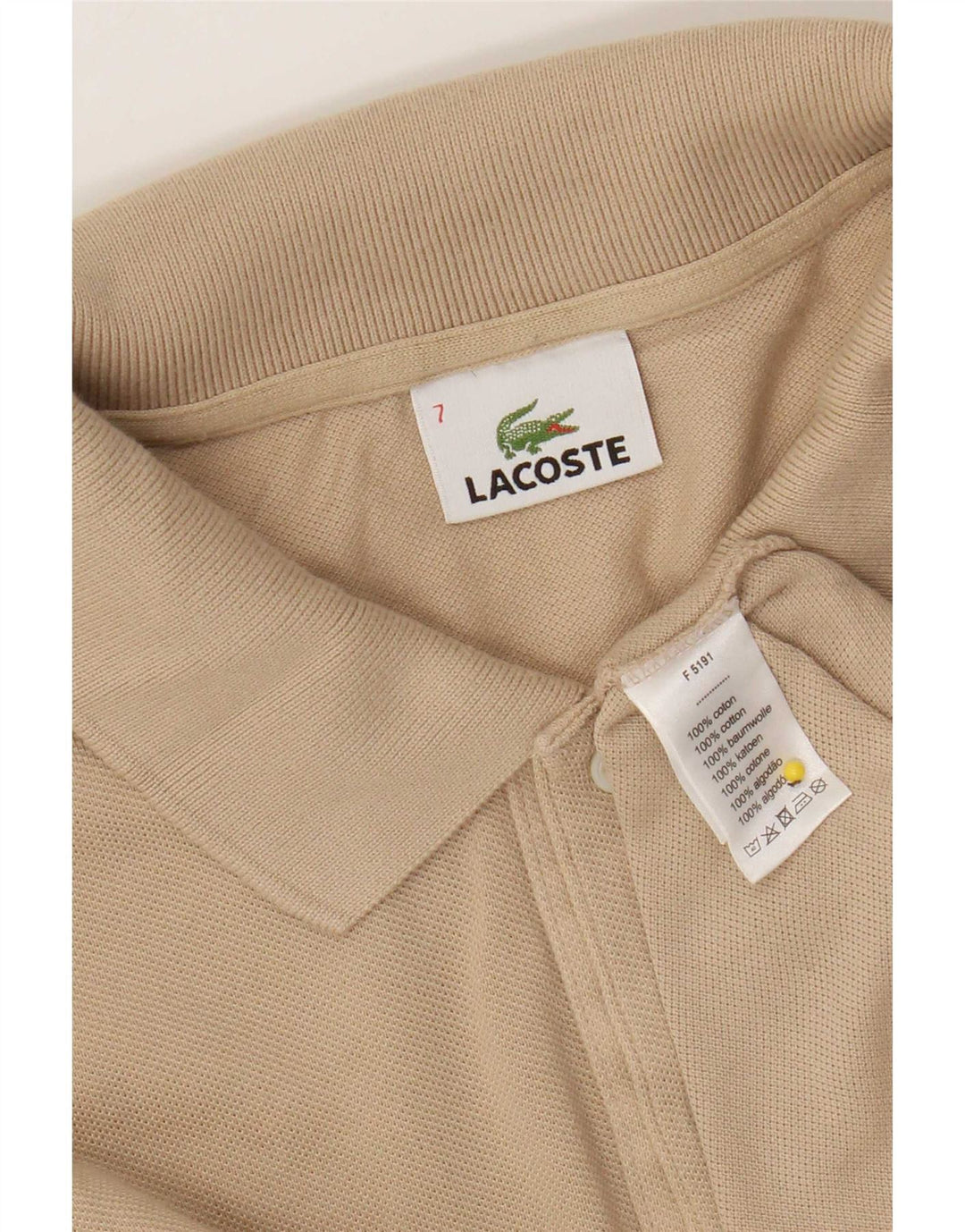 Lacoste Herren Poloshirt Größe 7 2XL Beige Baumwolle