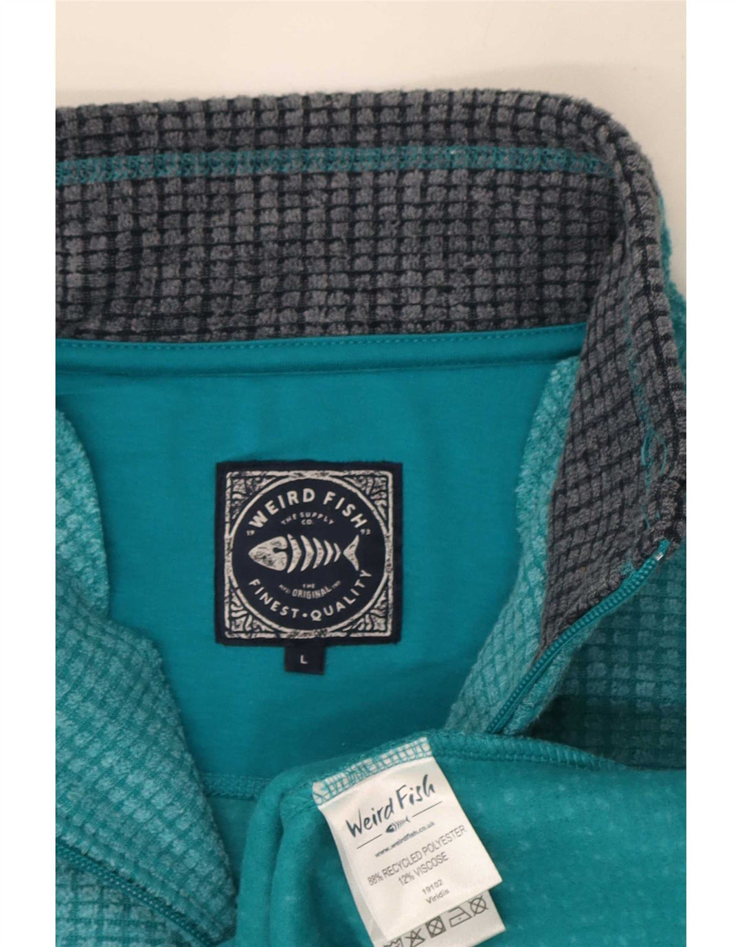 Weird Fish Herren-Fleecepullover mit Reißverschluss am Hals, großes türkisfarbenes Polyester