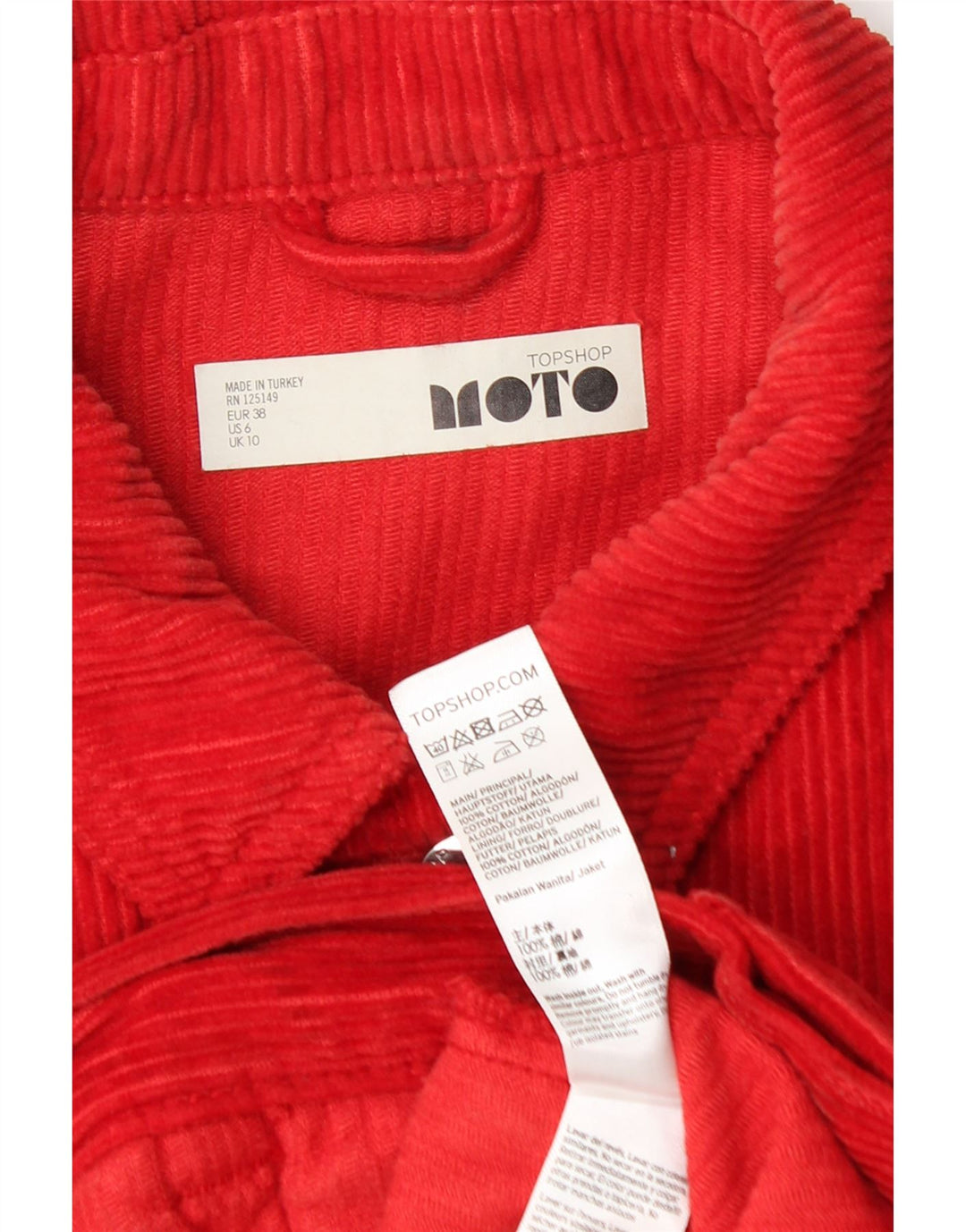 Topshop Damen Übergroße Cordjacke UK 10 Small Rote Baumwolle