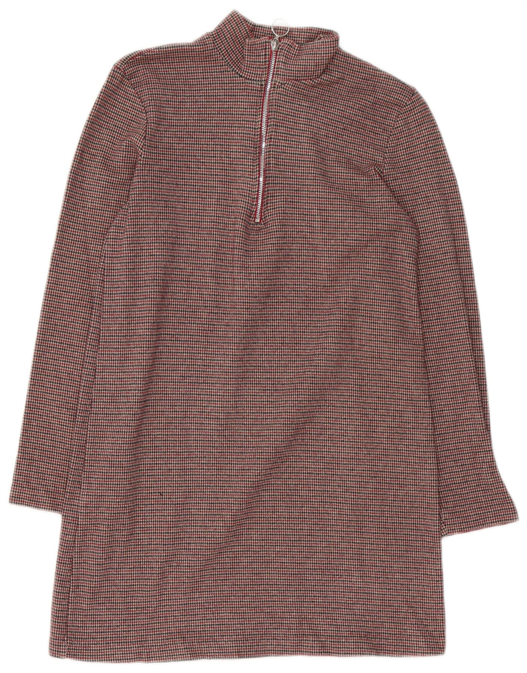 Zara Damen Langarm-Etuikleid UK 12 Mittelbraun mit Hahnentrittmuster