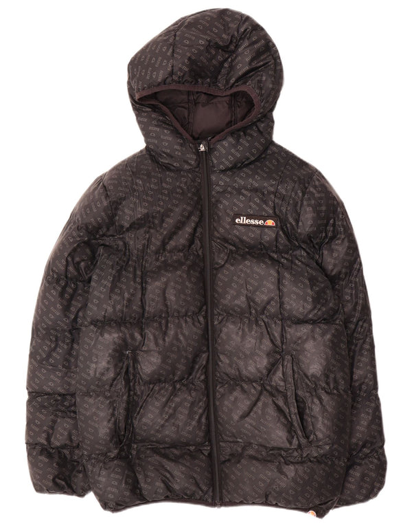 ELLESSE Jungen wattierte Jacke mit grafischer Kapuze, 12–13 Jahre, schwarzes Polyester