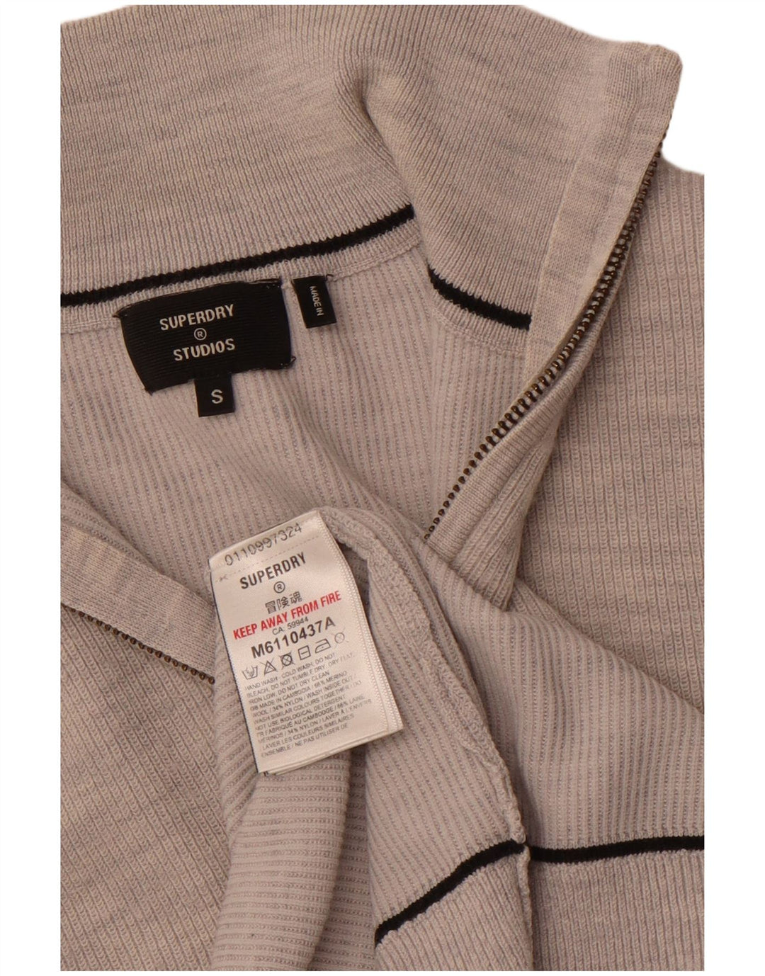 SUPERDRY Herren-Pullover mit Reißverschluss am Hals, kleine graue Merinowolle