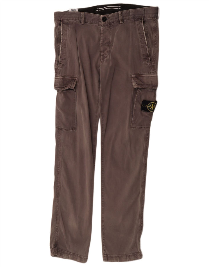 Gerade Herren-Cargohose von Stone Island, W32, L34, graue Baumwolle